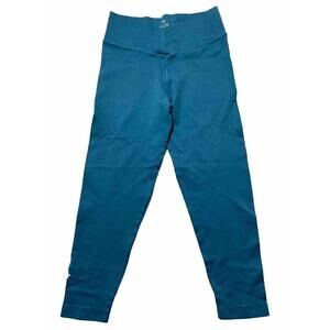 NUX Women's Medium Blue Ribbed Seamless Compression Leggings Yoga Activewear